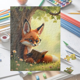 Süßer Fuchs beim Lesen eines Buches, Kinder Puzzle