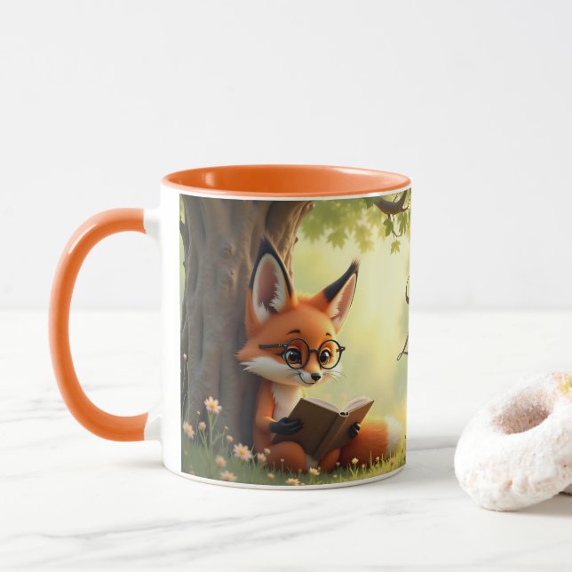 Süßer Fuchs, der ein Buch liest, individuell für K Tasse (Mit Donut)