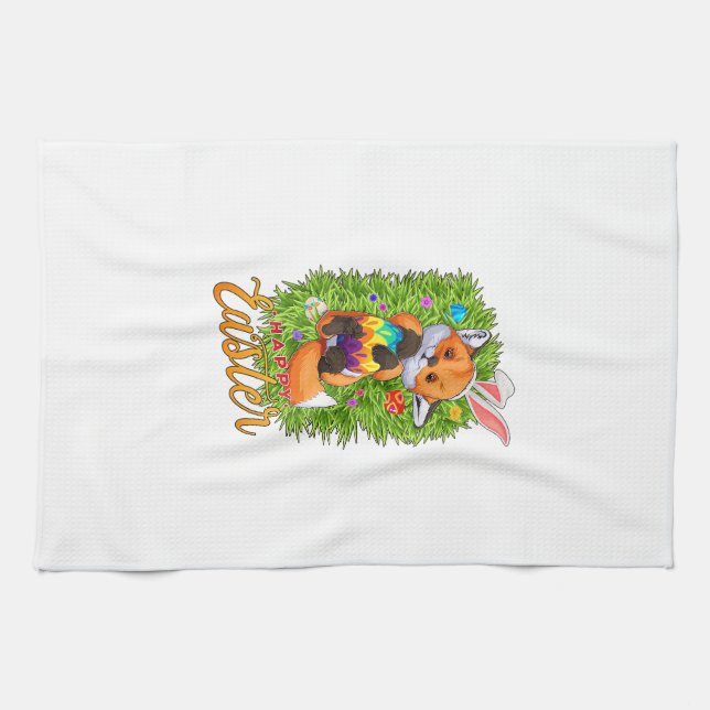 Süßer Fuchs Hasenohren Frohe Ostern Fuchs mit Oste Geschirrtuch (Horizontal)