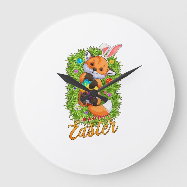 Süßer Fuchs Hasenohren Fröhlicher Osterfuchs mit O Große Wanduhr (Vorderseite)