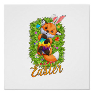 Süßer Fuchs Hasenohren Fröhlicher Osterfuchs mit O Poster