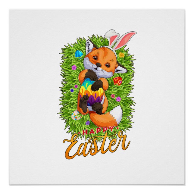 Süßer Fuchs Hasenohren Fröhlicher Osterfuchs mit O Poster (Vorderseite)