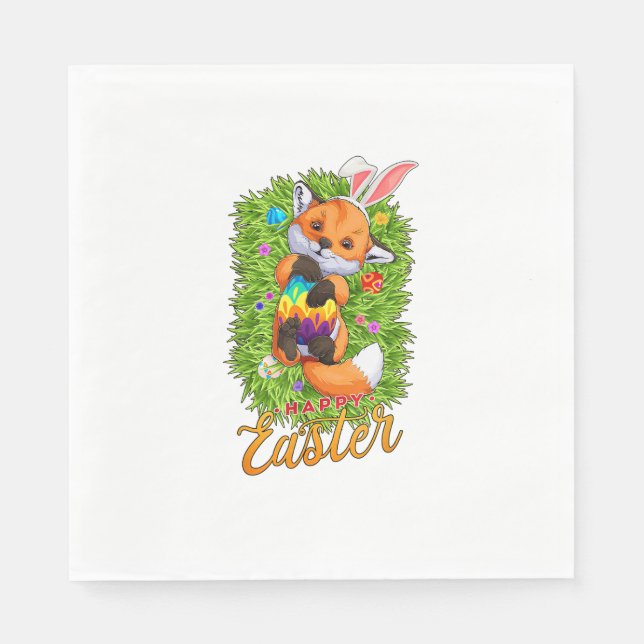 Süßer Fuchs Hasenohren Fröhlicher Osterfuchs mit O Serviette (Vorderseite)