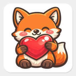 Süßer Fuchs-Herz-Aufkleber – Kawaii Fuchs Umarmen Quadratischer Aufkleber