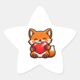 Süßer Fuchs Herz – Kawaii Fuchs umarmt rotes Herz, Stern-Aufkleber