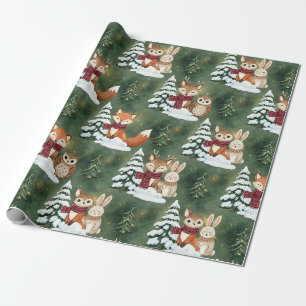Süßer Fuchs Hirsch Eule Weihnachten Winterwald Geschenkpapier