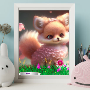 Süßer Fuchs im Garten der rosa Blumen Personalisie Poster