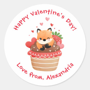 Süßer Fuchs in Cupcake, individuelle Valentinstags Runder Aufkleber