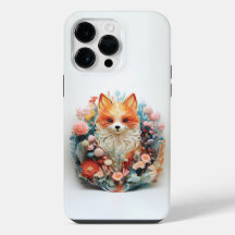 Süßer Fuchs mit Blumen 3D-Papierauschnitt