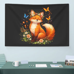 Süßer Fuchs Mit Blumen Banner