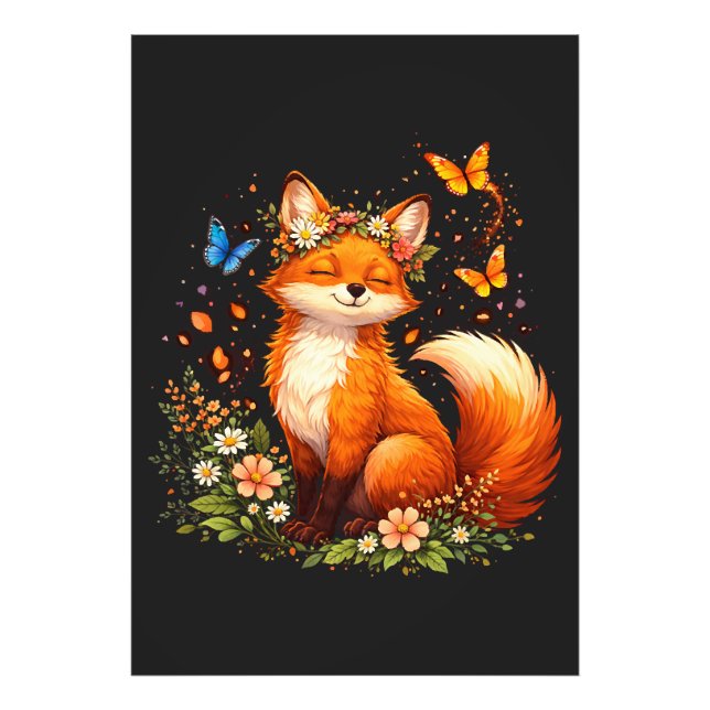 Süßer Fuchs mit Blumen Fotodruck (Vorne)