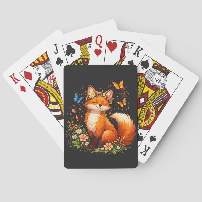 Süßer Fuchs mit Blumen Spielkarten (Rückseite)