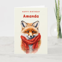 Süßer Fuchs mit rotem Schal Herbst Bild Geburtstag