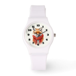 Süßer Fuchs mit rotem Schal Herbstbild Armbanduhr