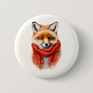 Süßer Fuchs mit rotem Schal Herbstbild Button