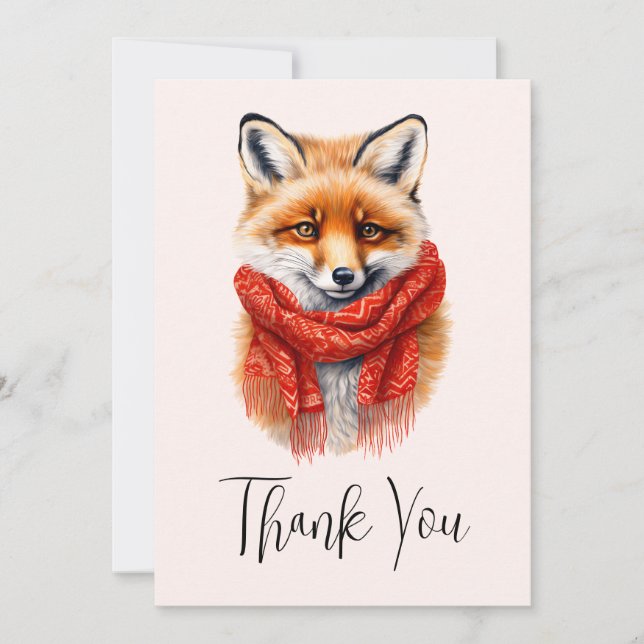 Süßer Fuchs mit rotem Schal Herbstbild Dankeskarte (Vorderseite)