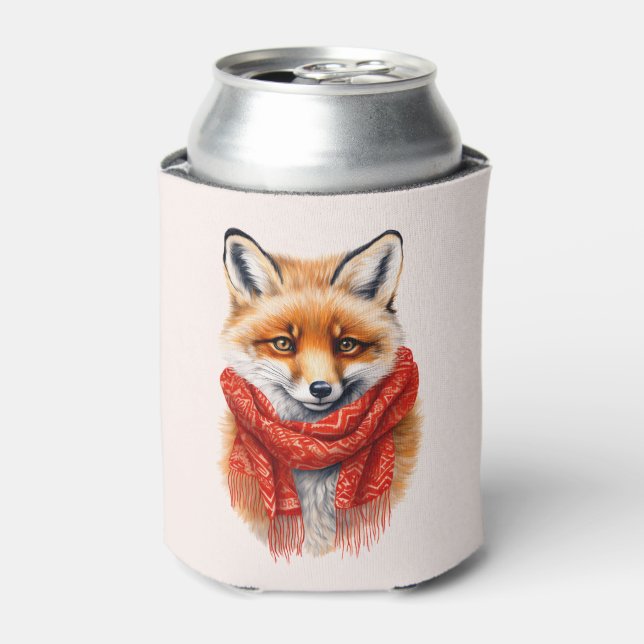 Süßer Fuchs mit rotem Schal Herbstbild Dosenkühler (Kanne Vorderseite)