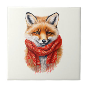 Süßer Fuchs mit rotem Schal Herbstbild Fliese
