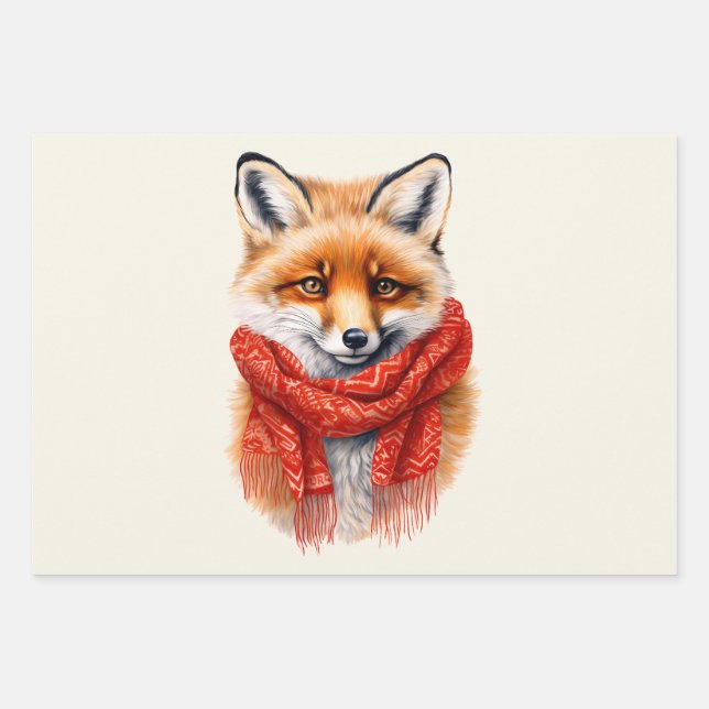 Süßer Fuchs mit rotem Schal Herbstbild Geschenkpapier Set (Vorderseite)