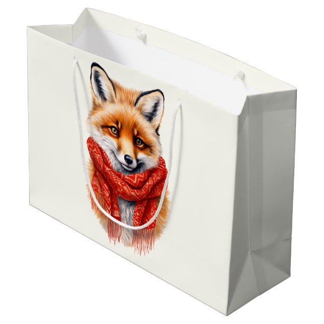 Süßer Fuchs mit rotem Schal Herbstbild Große Geschenktüte (Rückseite Schrägansicht)