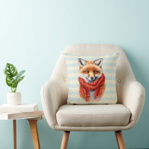 Süßer Fuchs mit rotem Schal Herbstbild Kissen