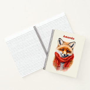 Süßer Fuchs mit rotem Schal Herbstbild Notizbuch