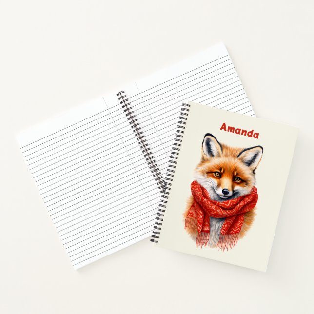 Süßer Fuchs mit rotem Schal Herbstbild Notizbuch (Innenseite)