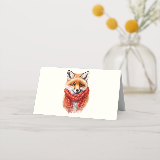 Süßer Fuchs mit rotem Schal Herbstbild Platzkarte (Vorderseite)
