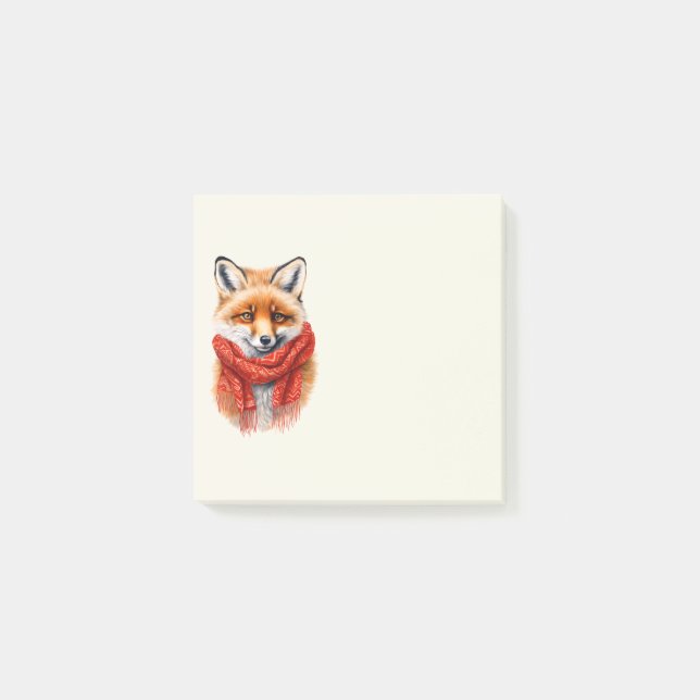 Süßer Fuchs mit rotem Schal Herbstbild Post-it Klebezettel (Vorderseite)