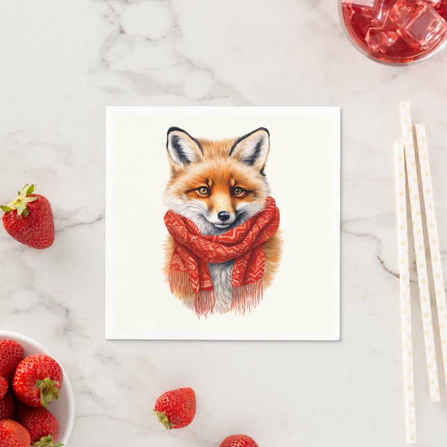 Süßer Fuchs mit rotem Schal Herbstbild Serviette (Beispiel)