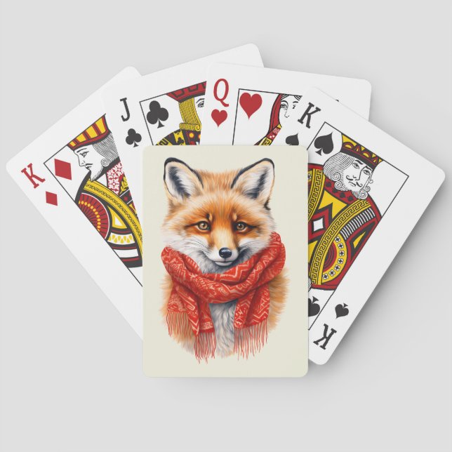 Süßer Fuchs mit rotem Schal Herbstbild Spielkarten (Rückseite)