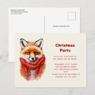 Süßer Fuchs mit rotem Schal Herbstbild Weihnachten Einladungspostkarte