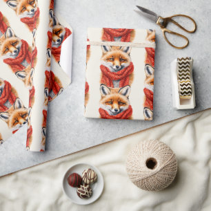 Süßer Fuchs mit rotem Schal Herbstmuster Geschenkpapier