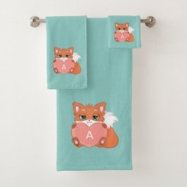 Süßer Fuchs & Monogramm auf Hellblau Badhandtuch Set