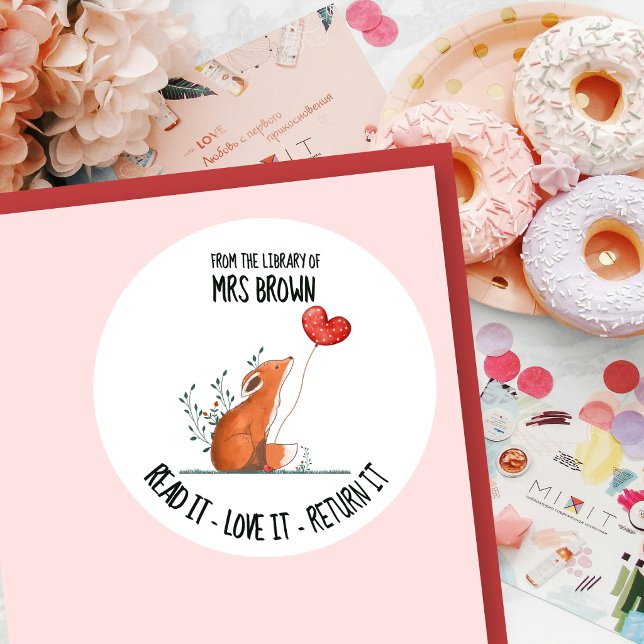 Süßer Fuchs personalisierte Buchplatte | Benutzerd Runder Aufkleber (Von Creator hochgeladen)