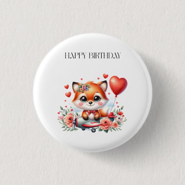 Süßer Fuchs-Pilot-Birthday Button (Vorderseite)