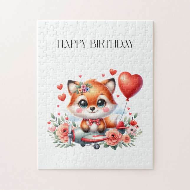 Süßer Fuchs-Pilot Geburtstag Puzzle (Vertikal)