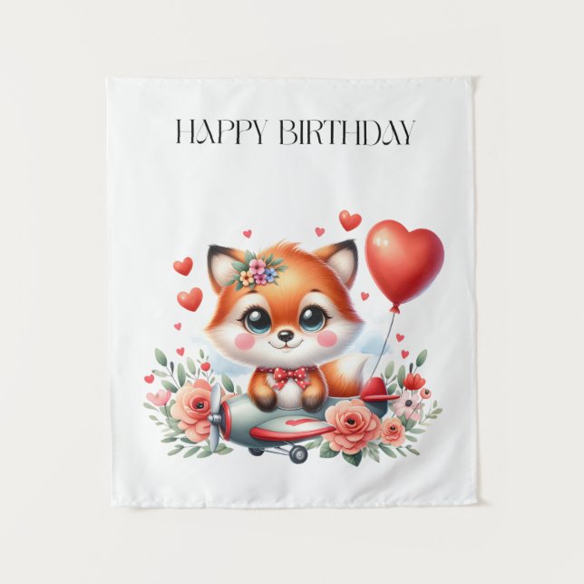Süßer Fuchs-Pilot Geburtstag Wandteppich (Vorderseite)
