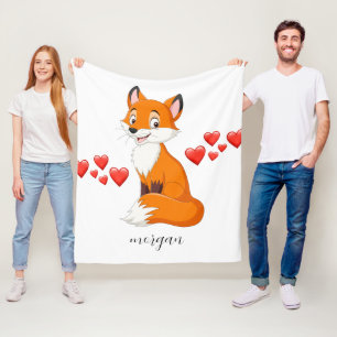 Süßer Fuchs, rote Herzen, Name des Kindes oder Ihr Fleecedecke