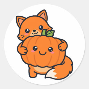Süßer Fuchs umarmt Halloween-Kürbis Runder Aufkleber