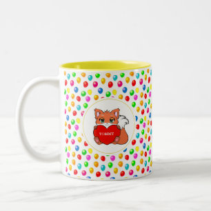 Süßer Fuchs und mehrfarbige festliche Luftballons Zweifarbige Tasse