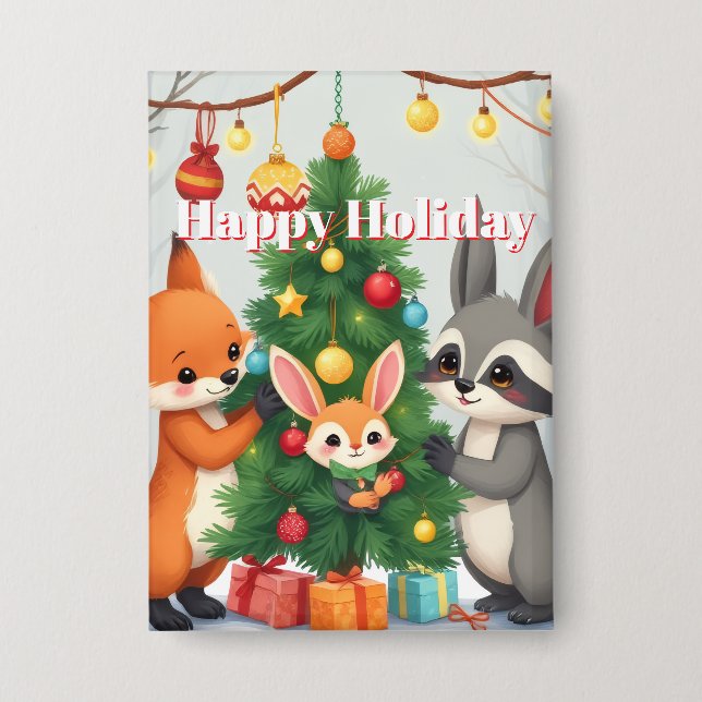 Süßer Fuchs, Waschbär und Hasen-Weihnachts-Andenke Button (Vorderseite)