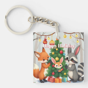 Süßer Fuchs, Waschbär und Hasen-Weihnachts-Andenke Schlüsselanhänger