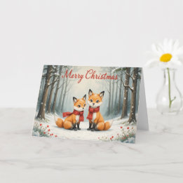 Süßer Fuchs Weihnachten Schnee Wald und roter Scha Karte