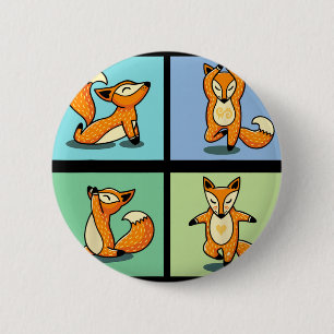 Süßer Fuchs Yoga Tier Meditation Zen Stretch Pose Button