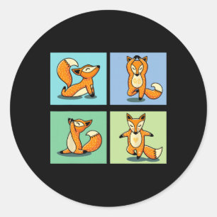 Süßer Fuchs Yoga Tier Meditation Zen Stretch Pose Runder Aufkleber