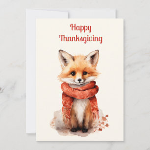 Süßer Fuchswelpe in einem roten Schal zum Thanksgi Feiertagskarte