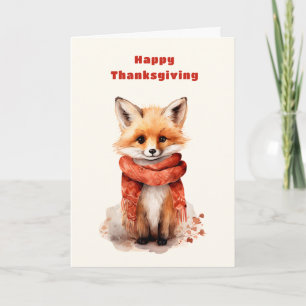 Süßer Fuchswelpe in einem roten Schal zum Thanksgi Feiertagskarte