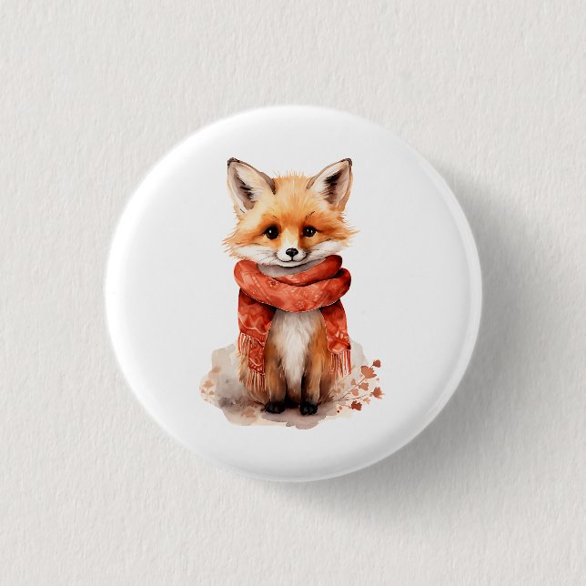 Süßer Fuchswelpe mit rotem Schal Button (Vorderseite)