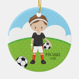 Süßer Fußballspieler Personalisiertes Datum Weihna Keramikornament